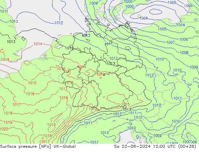 Presión superficial UK-Global sáb 22.06.2024 12 UTC