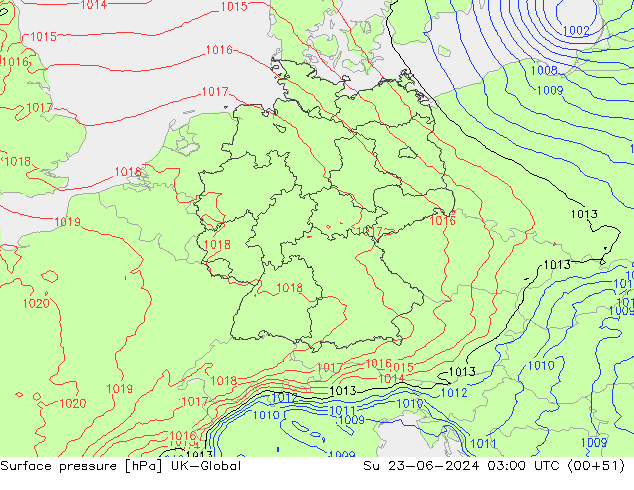 Luchtdruk (Grond) UK-Global zo 23.06.2024 03 UTC