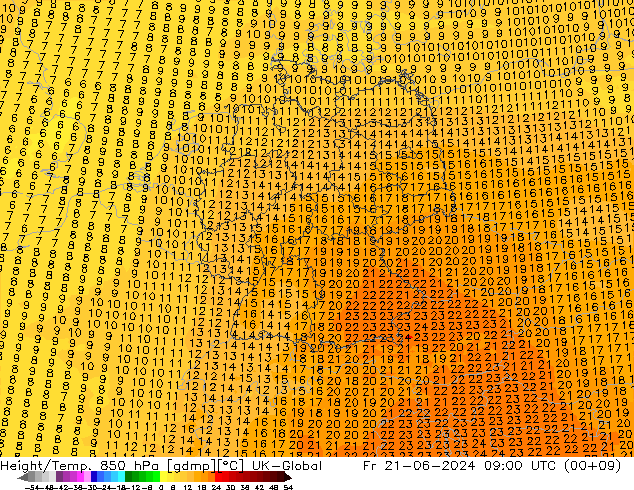 Height/Temp. 850 hPa UK-Global  21.06.2024 09 UTC