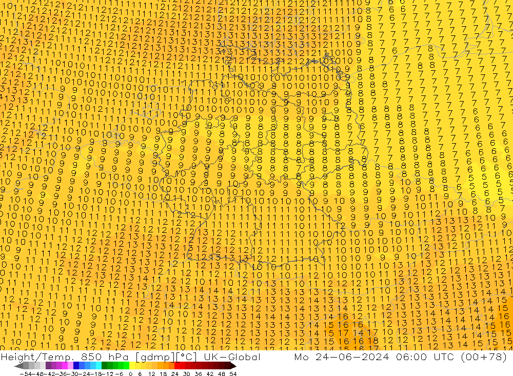 Hoogte/Temp. 850 hPa UK-Global ma 24.06.2024 06 UTC