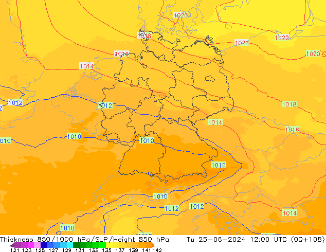 Thck 850-1000 hPa UK-Global Tu 25.06.2024 12 UTC