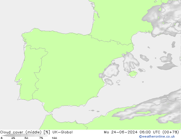 Cloud cover (middle) UK-Global Mo 24.06.2024 06 UTC