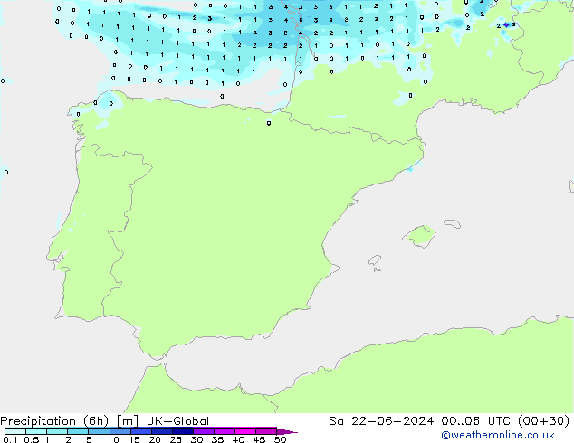 Precipitation (6h) UK-Global Sa 22.06.2024 06 UTC