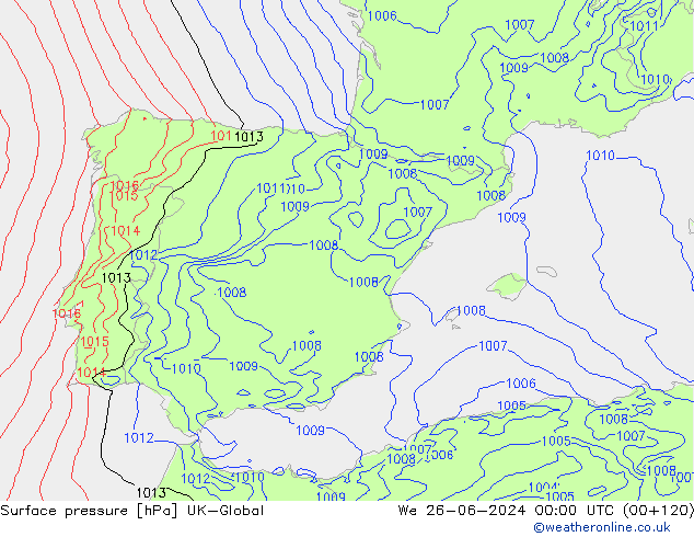 Surface pressure UK-Global We 26.06.2024 00 UTC