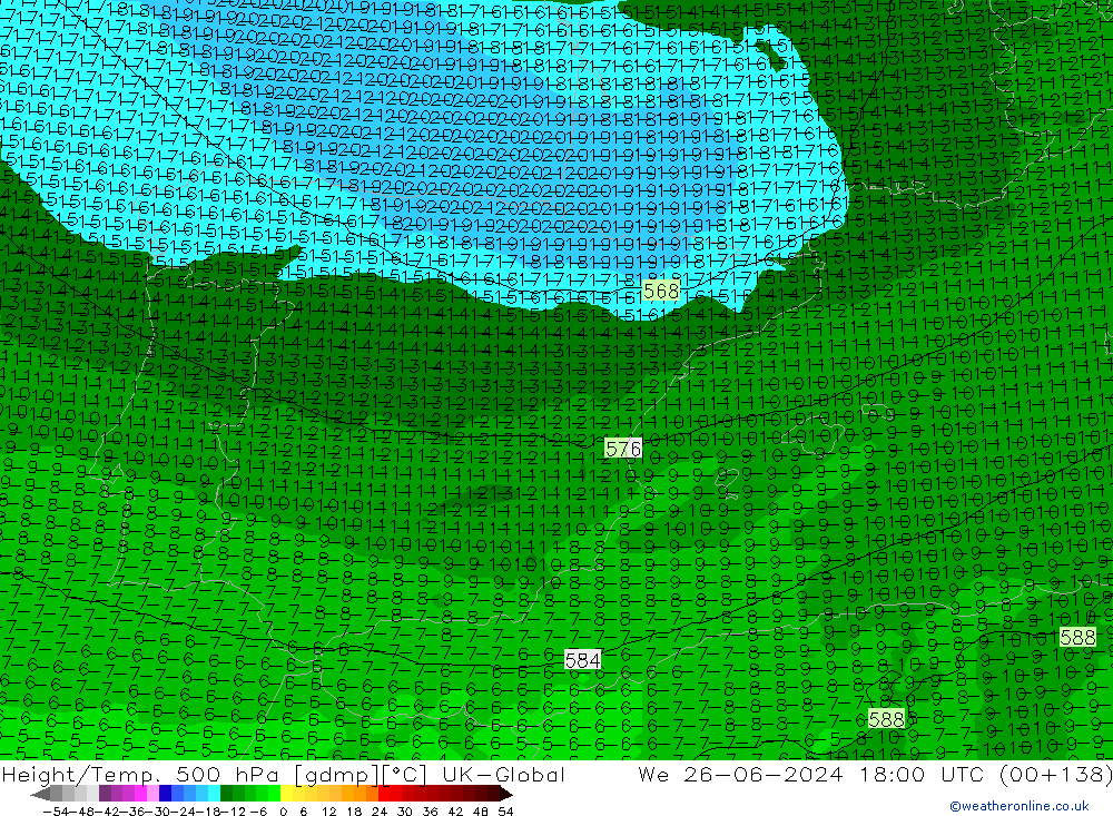 Height/Temp. 500 гПа UK-Global ср 26.06.2024 18 UTC