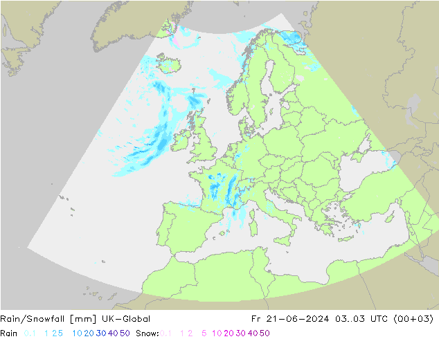 Rain/Snowfall UK-Global Fr 21.06.2024 03 UTC