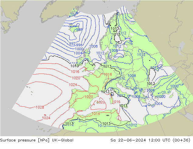 Surface pressure UK-Global Sa 22.06.2024 12 UTC