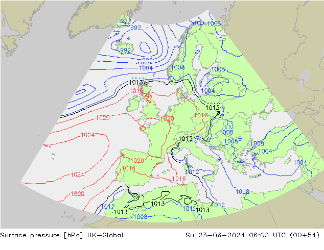 Luchtdruk (Grond) UK-Global zo 23.06.2024 06 UTC