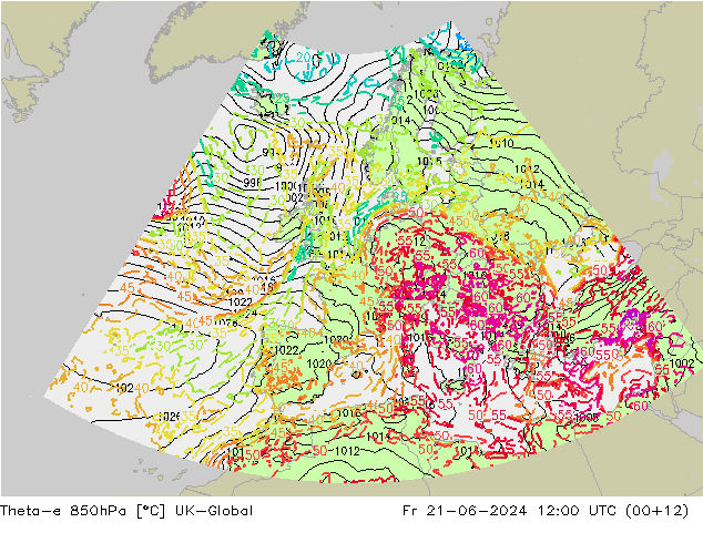 Theta-e 850hPa UK-Global vr 21.06.2024 12 UTC