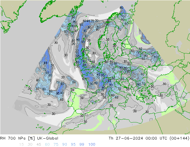 RH 700 hPa UK-Global Do 27.06.2024 00 UTC