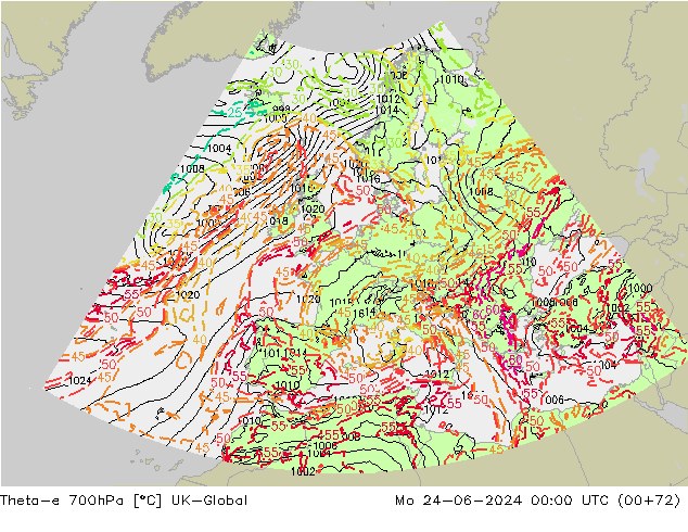 Theta-e 700hPa UK-Global Po 24.06.2024 00 UTC