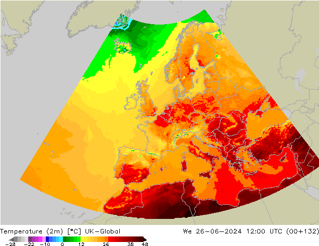 Sıcaklık Haritası (2m) UK-Global Çar 26.06.2024 12 UTC