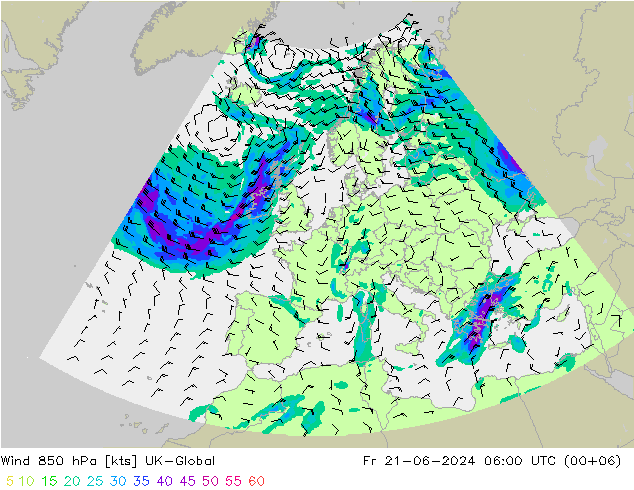 风 850 hPa UK-Global 星期五 21.06.2024 06 UTC