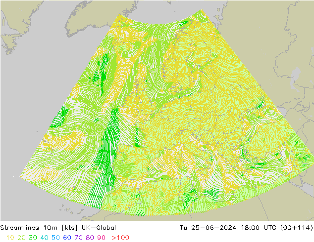 Streamlines 10m UK-Global Tu 25.06.2024 18 UTC