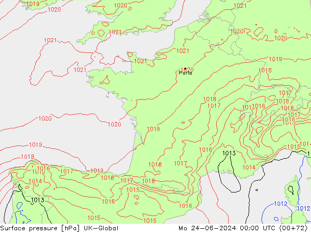 Surface pressure UK-Global Mo 24.06.2024 00 UTC