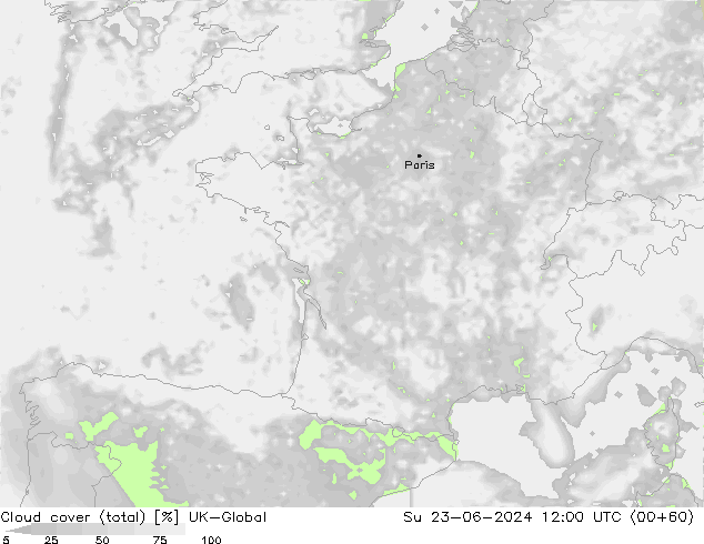 Nubes (total) UK-Global dom 23.06.2024 12 UTC