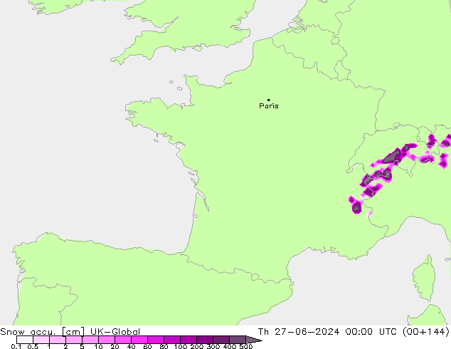 Snow accu. UK-Global Th 27.06.2024 00 UTC