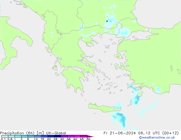 Precipitation (6h) UK-Global Fr 21.06.2024 12 UTC