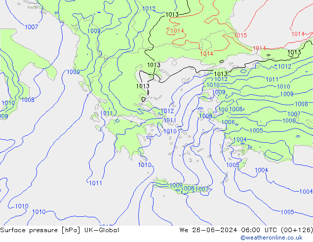 Surface pressure UK-Global We 26.06.2024 06 UTC