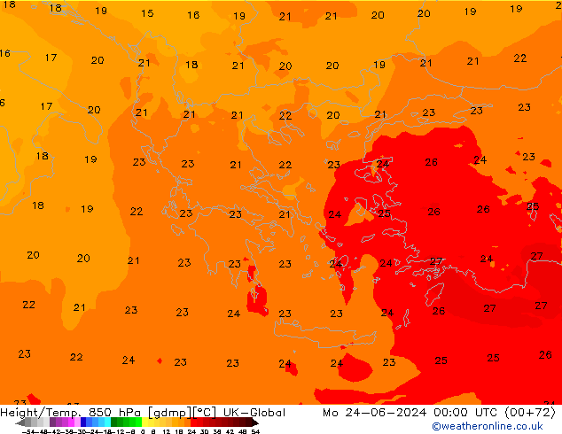 Height/Temp. 850 hPa UK-Global pon. 24.06.2024 00 UTC