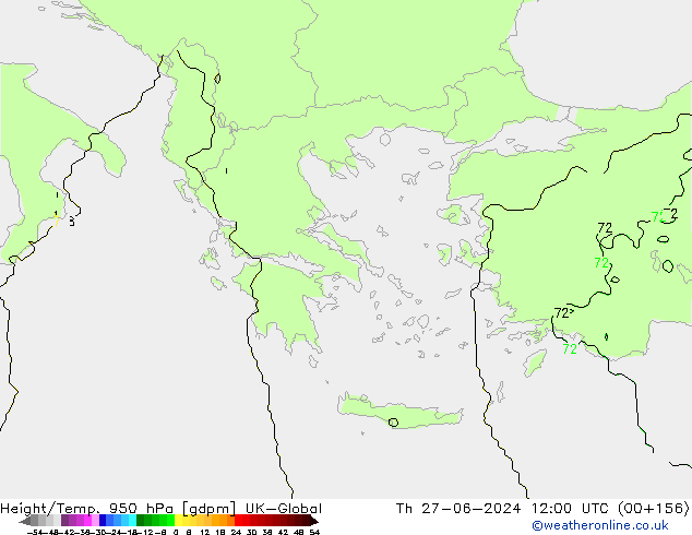 Height/Temp. 950 hPa UK-Global Th 27.06.2024 12 UTC