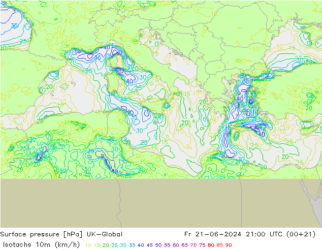 Isotachs (kph) UK-Global  21.06.2024 21 UTC