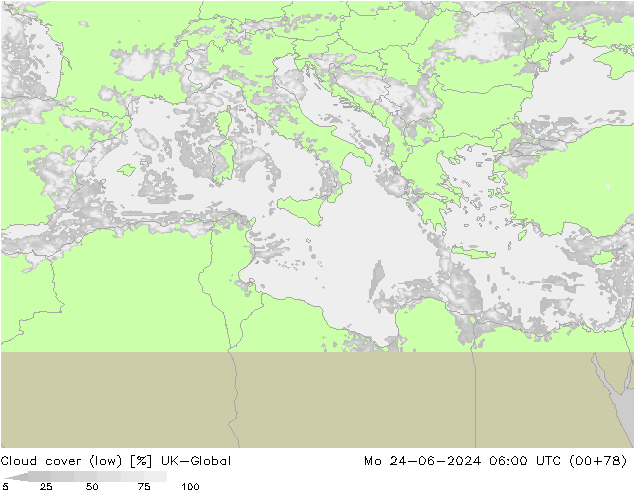 zachmurzenie (niskie) UK-Global pon. 24.06.2024 06 UTC