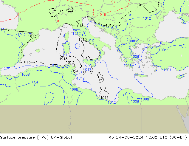 Luchtdruk (Grond) UK-Global ma 24.06.2024 12 UTC