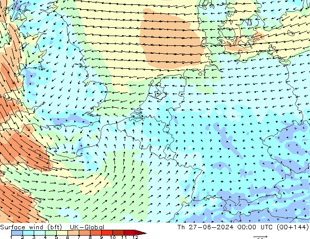 Bodenwind (bft) UK-Global Do 27.06.2024 00 UTC