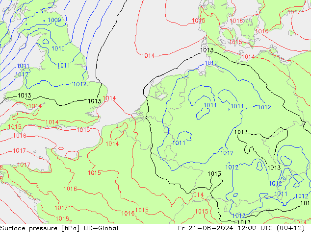 Atmosférický tlak UK-Global Pá 21.06.2024 12 UTC