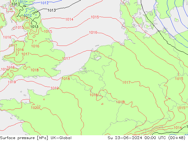 Atmosférický tlak UK-Global Ne 23.06.2024 00 UTC
