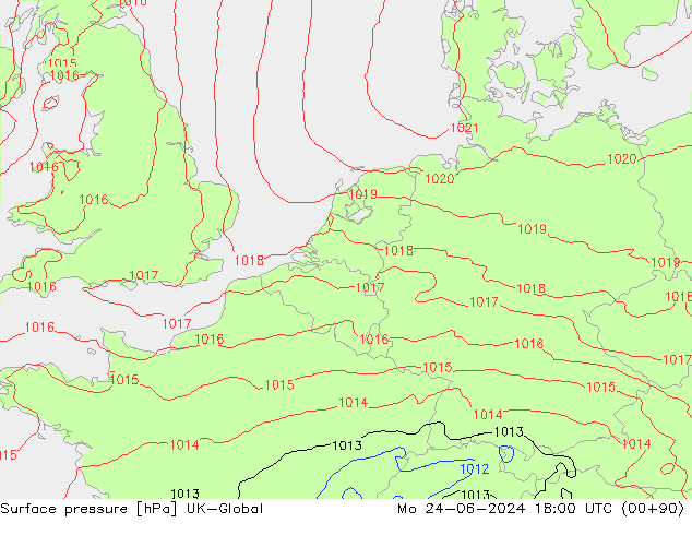 Surface pressure UK-Global Mo 24.06.2024 18 UTC