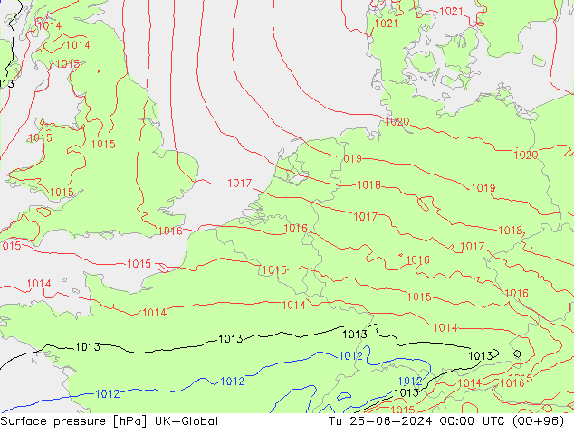 Atmosférický tlak UK-Global Út 25.06.2024 00 UTC