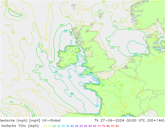 Isotaca (mph) UK-Global jue 27.06.2024 00 UTC