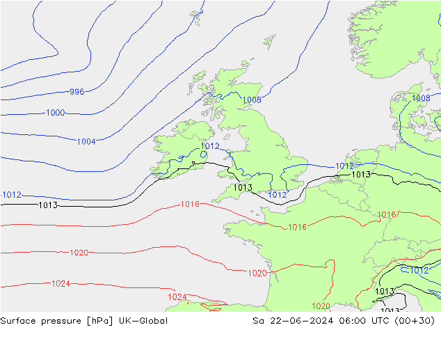 pression de l'air UK-Global sam 22.06.2024 06 UTC