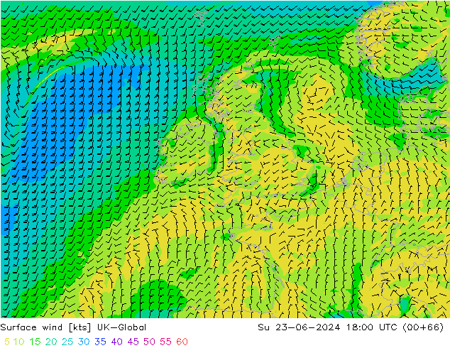 Surface wind UK-Global Su 23.06.2024 18 UTC