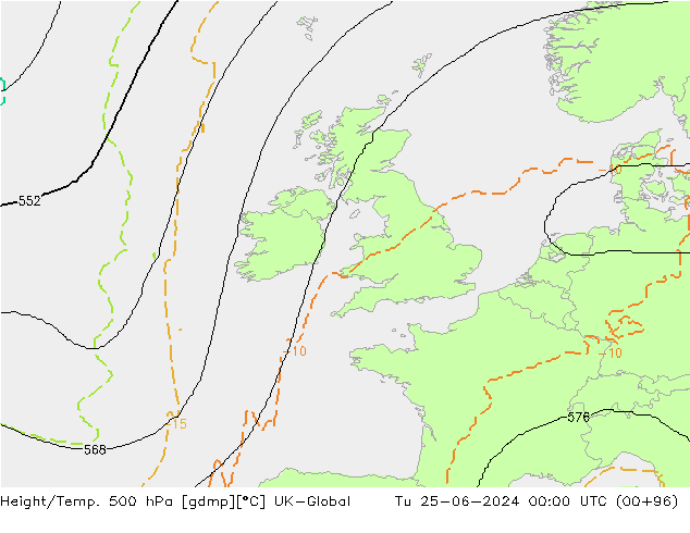 Height/Temp. 500 hPa UK-Global Tu 25.06.2024 00 UTC