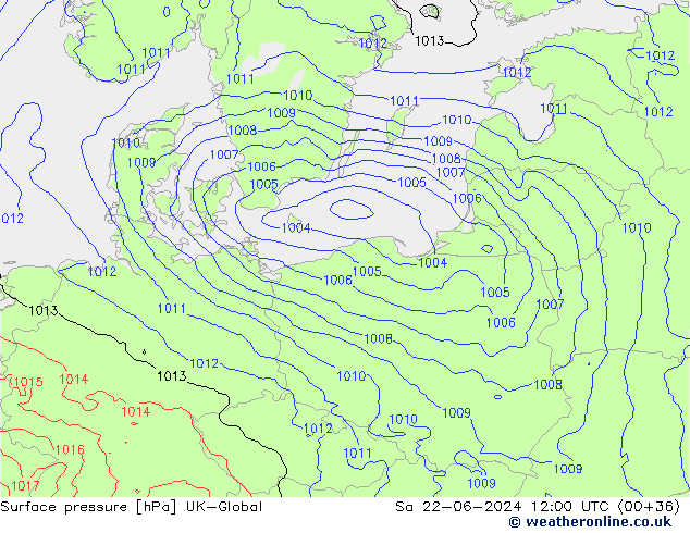 Surface pressure UK-Global Sa 22.06.2024 12 UTC