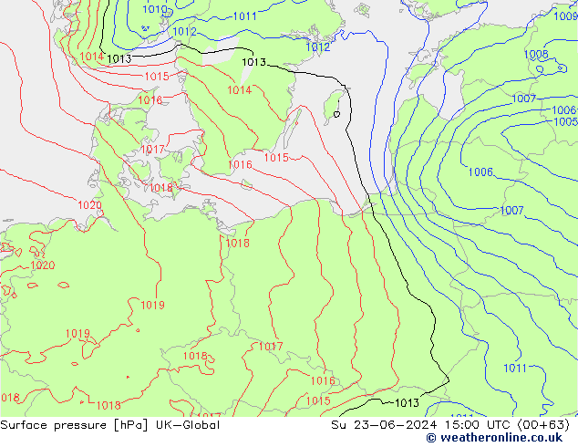 Presión superficial UK-Global dom 23.06.2024 15 UTC