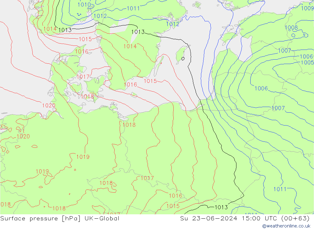 Surface pressure UK-Global Su 23.06.2024 15 UTC