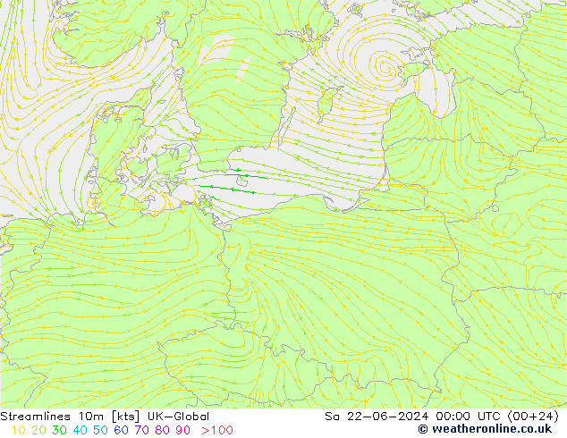 Streamlines 10m UK-Global So 22.06.2024 00 UTC