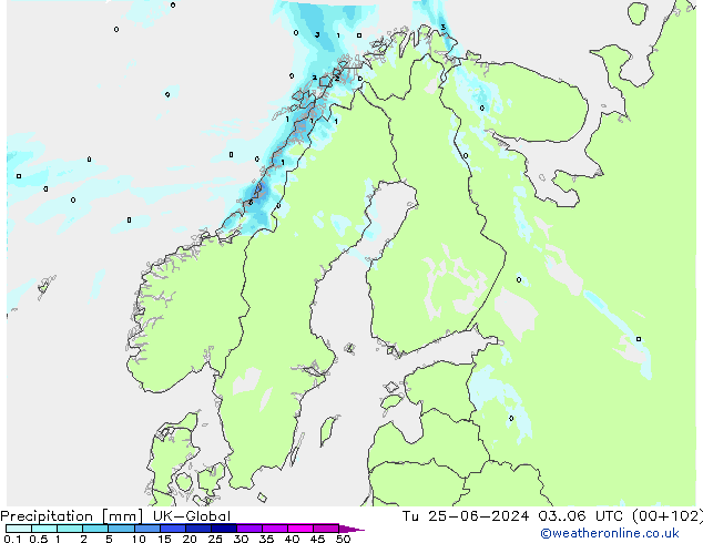 Precipitation UK-Global Tu 25.06.2024 06 UTC