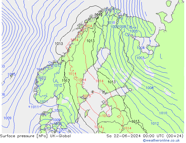 Atmosférický tlak UK-Global So 22.06.2024 00 UTC