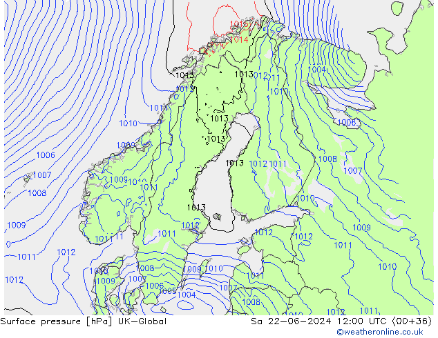 Atmosférický tlak UK-Global So 22.06.2024 12 UTC