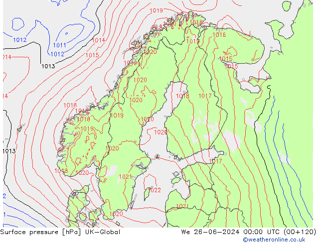 Surface pressure UK-Global We 26.06.2024 00 UTC