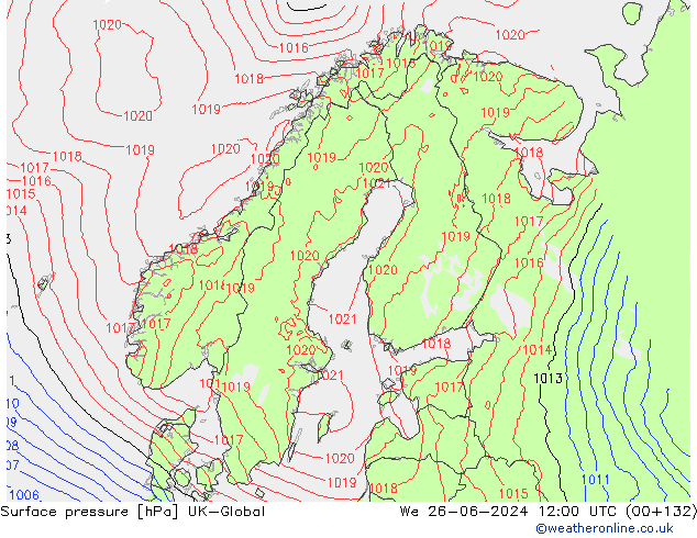 Surface pressure UK-Global We 26.06.2024 12 UTC