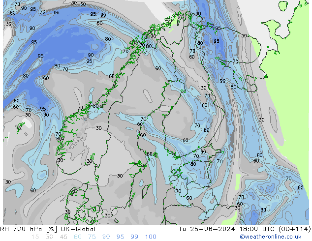 RH 700 hPa UK-Global Ter 25.06.2024 18 UTC