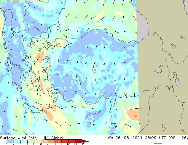 ве�Bе�@ 10 m (bft) UK-Global ср 26.06.2024 06 UTC