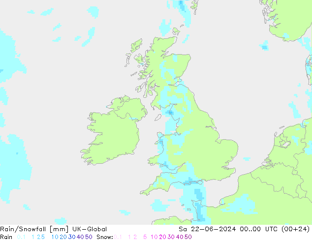 Rain/Snowfall UK-Global сб 22.06.2024 00 UTC