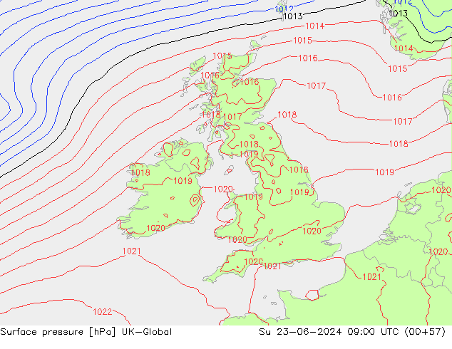 Surface pressure UK-Global Su 23.06.2024 09 UTC